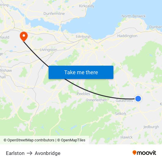 Earlston to Avonbridge map