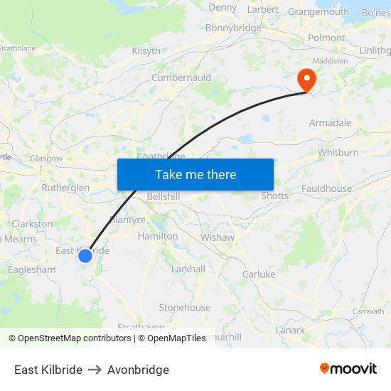 East Kilbride to Avonbridge map