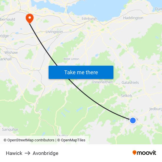 Hawick to Avonbridge map