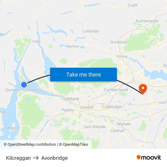 Kilcreggan to Avonbridge map