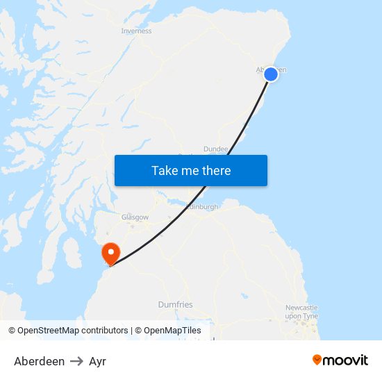 Aberdeen to Ayr map
