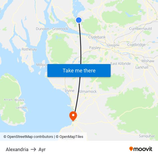 Alexandria to Ayr map