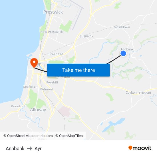Annbank to Ayr map