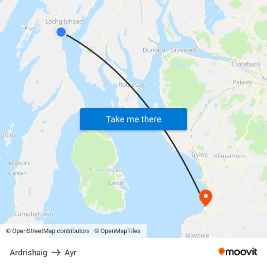 Ardrishaig to Ayr map