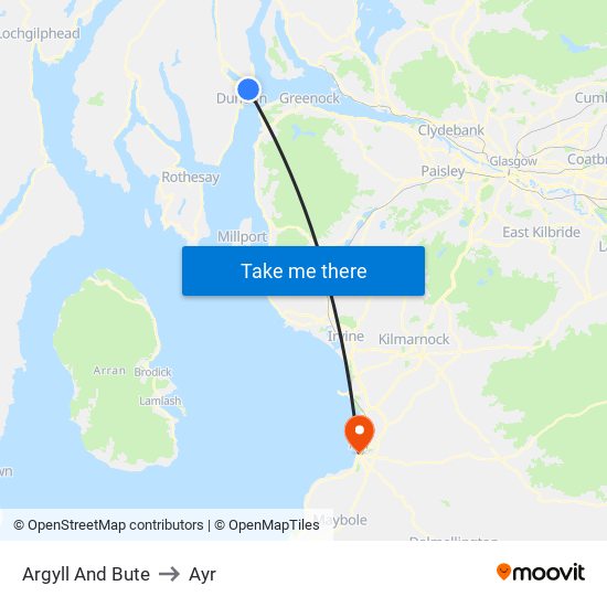 Argyll And Bute to Ayr map