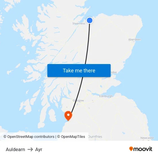 Auldearn to Ayr map