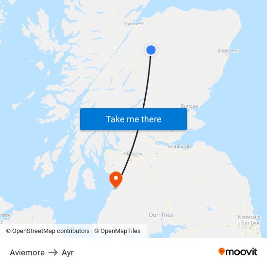 Aviemore to Ayr map