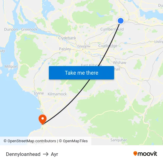 Dennyloanhead to Ayr map