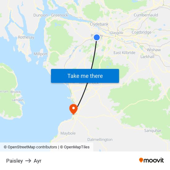 Paisley to Ayr map