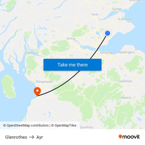 Glenrothes to Ayr map