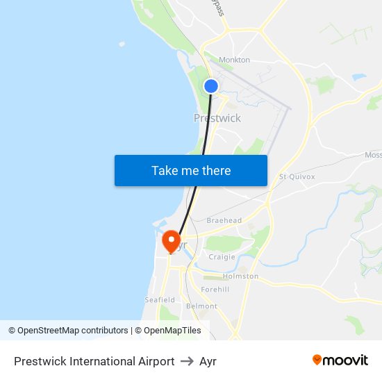 Prestwick International Airport to Ayr map