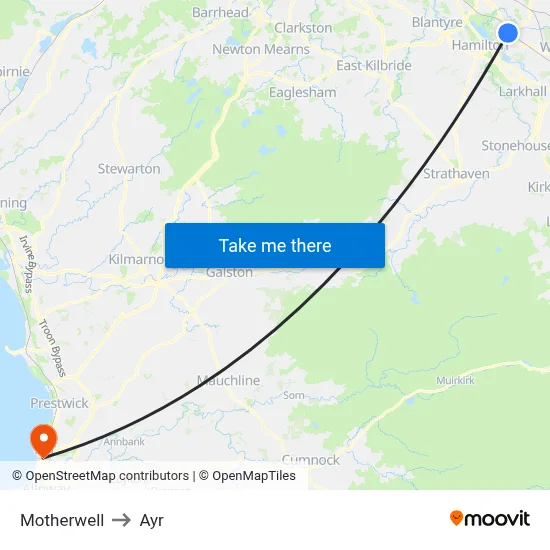 Motherwell to Ayr map
