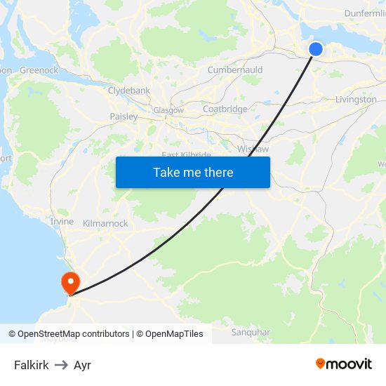 Falkirk to Ayr map