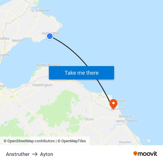Anstruther to Ayton map