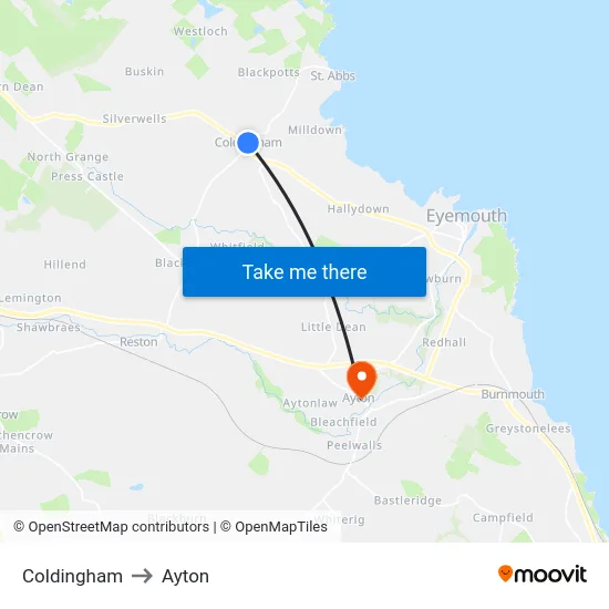 Coldingham to Ayton map
