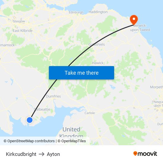 Kirkcudbright to Ayton map