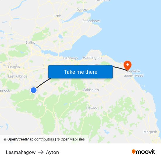 Lesmahagow to Ayton map