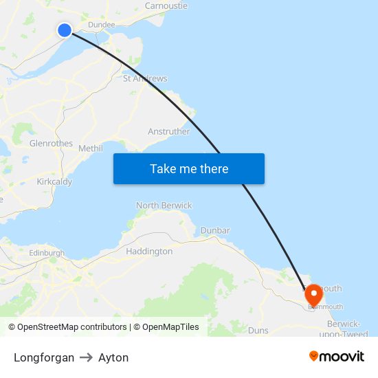 Longforgan to Ayton map