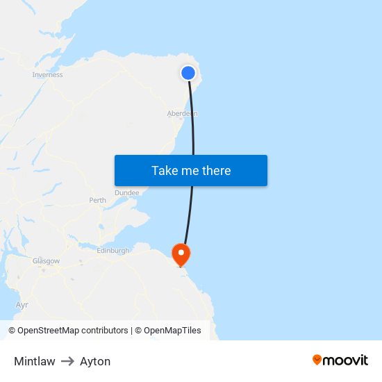 Mintlaw to Ayton map