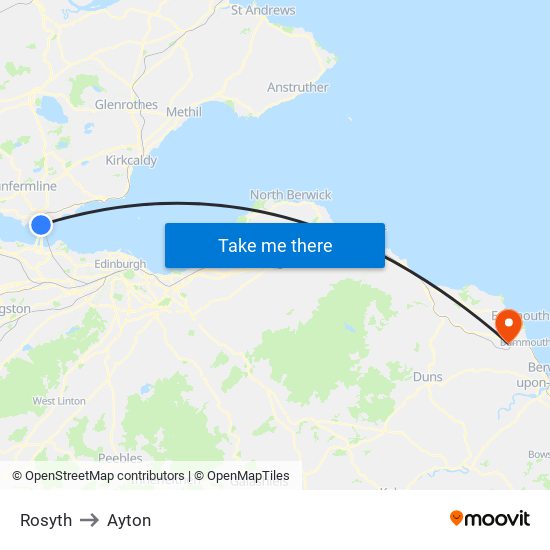 Rosyth to Ayton map