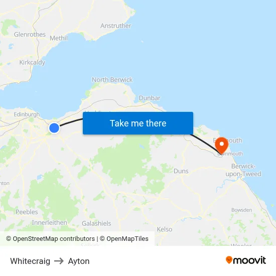 Whitecraig to Ayton map