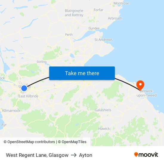 West Regent Lane, Glasgow to Ayton map