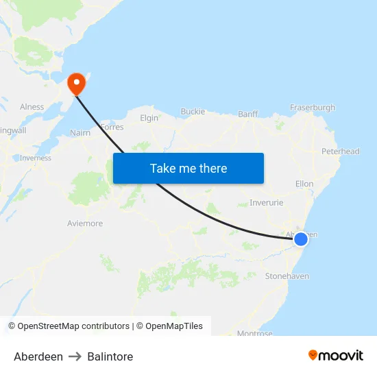 Aberdeen to Balintore map