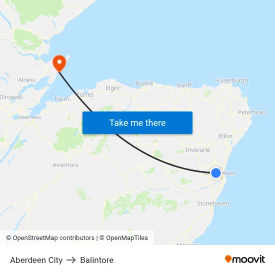 Aberdeen City to Balintore map