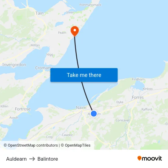 Auldearn to Balintore map