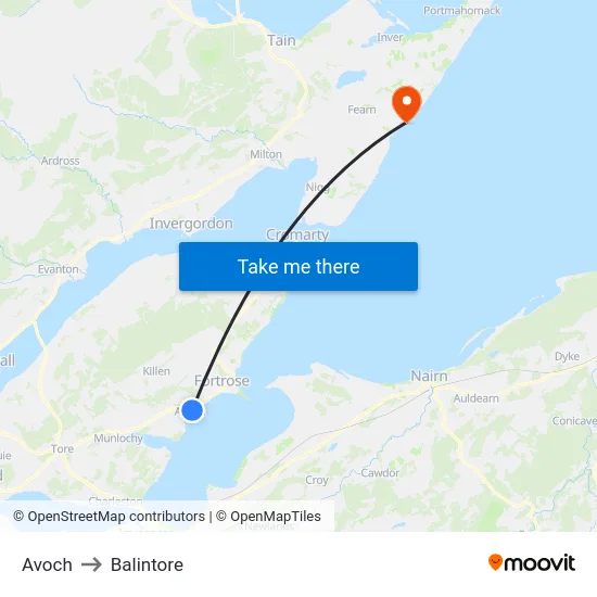 Avoch to Balintore map