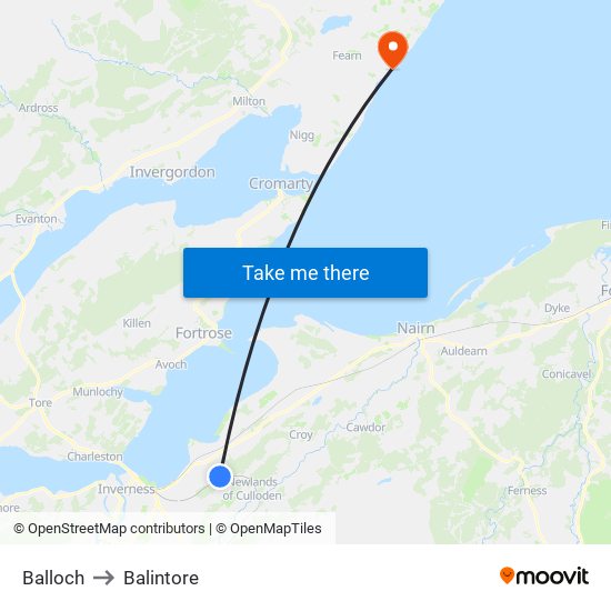 Balloch to Balintore map