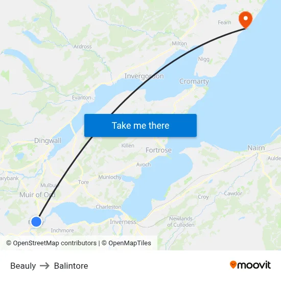 Beauly to Balintore map