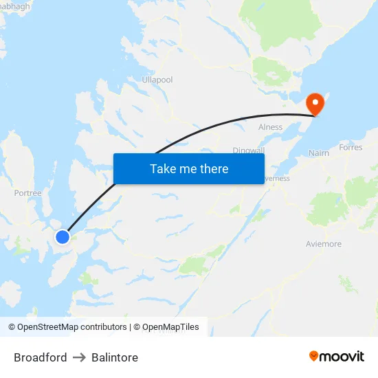 Broadford to Balintore map