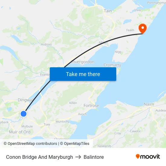 Conon Bridge And Maryburgh to Balintore map