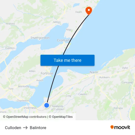 Culloden to Balintore map