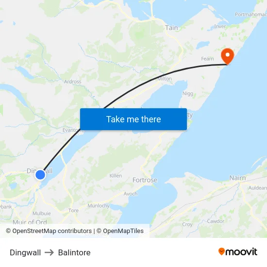 Dingwall to Balintore map