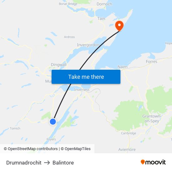 Drumnadrochit to Balintore map
