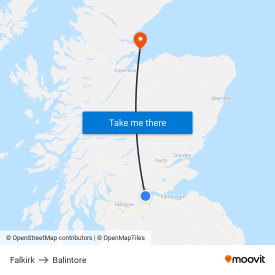 Falkirk to Balintore map