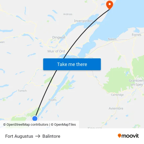 Fort Augustus to Balintore map