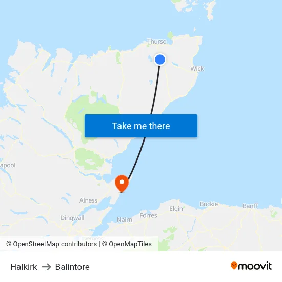 Halkirk to Balintore map
