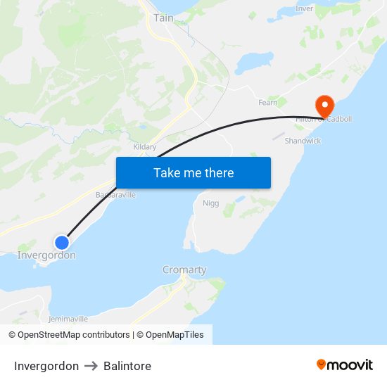 Invergordon to Balintore map