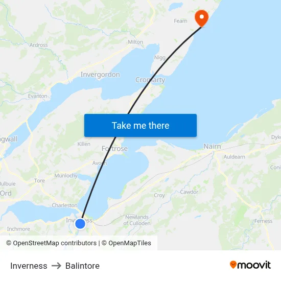 Inverness to Balintore map