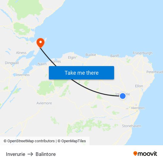 Inverurie to Balintore map