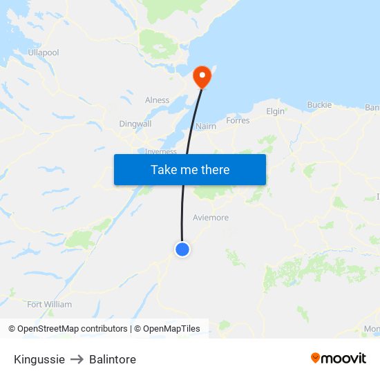 Kingussie to Balintore map