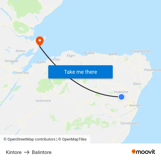 Kintore to Balintore map