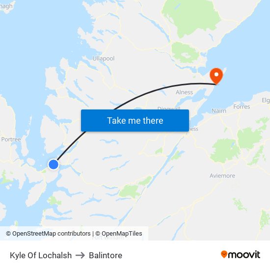 Kyle Of Lochalsh to Balintore map