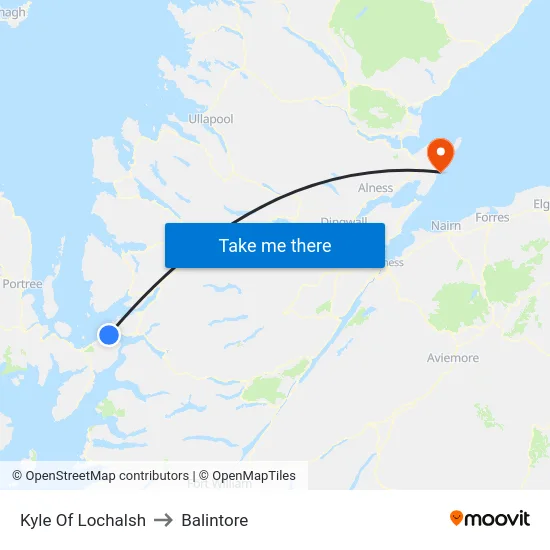 Kyle Of Lochalsh to Balintore map