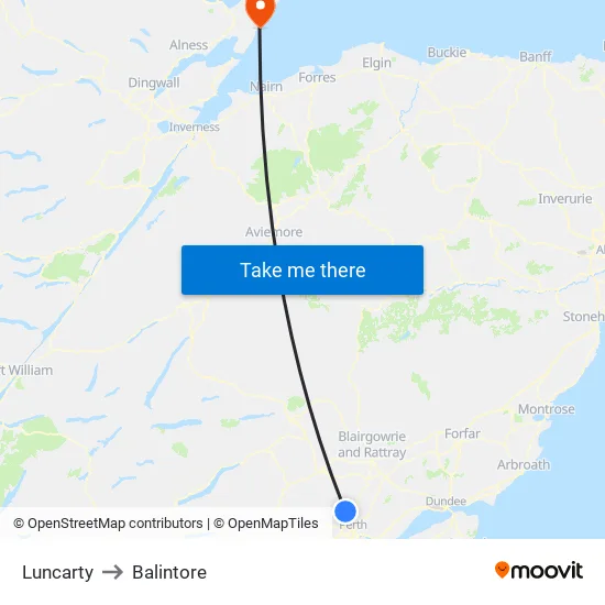 Luncarty to Balintore map