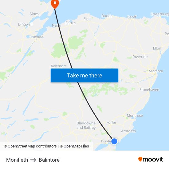 Monifieth to Balintore map