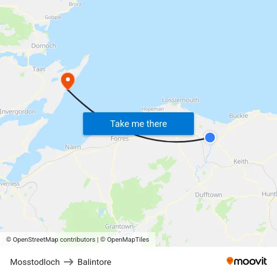 Mosstodloch to Balintore map
